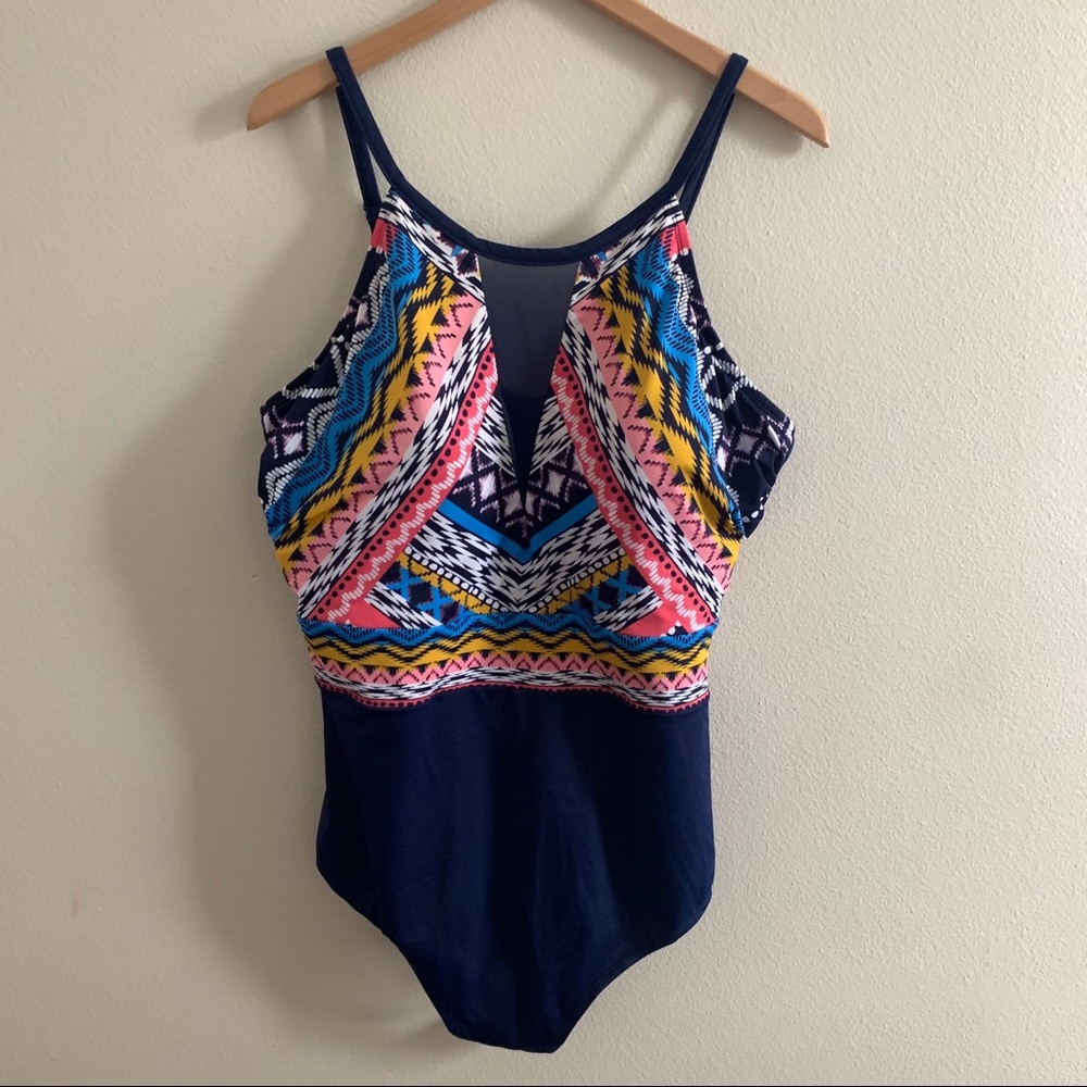 Dreamsuit Swimsuit, Navy w/ Colorful Top, 24W, EUC